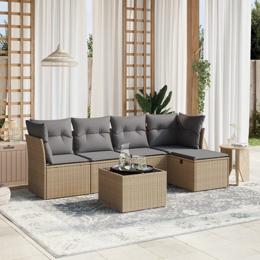 Set Divano da Giardino 6 pz con Cuscini Beige Misto Polyrattan - homemem39