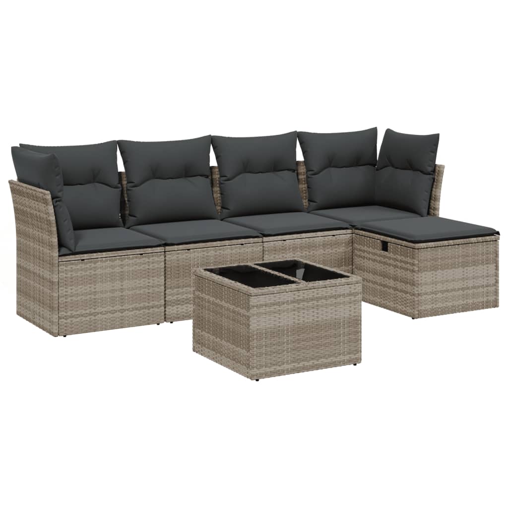 Set Divano da Giardino 6pz con Cuscini Grigio Chiaro Polyrattan | homemem39