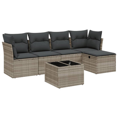 Set Divano da Giardino 6pz con Cuscini Grigio Chiaro Polyrattan | homemem39