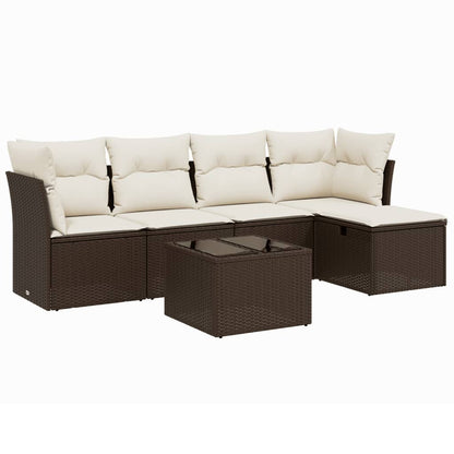 Set Divano da Giardino 6 pz con Cuscini Marrone in Polyrattan - homemem39