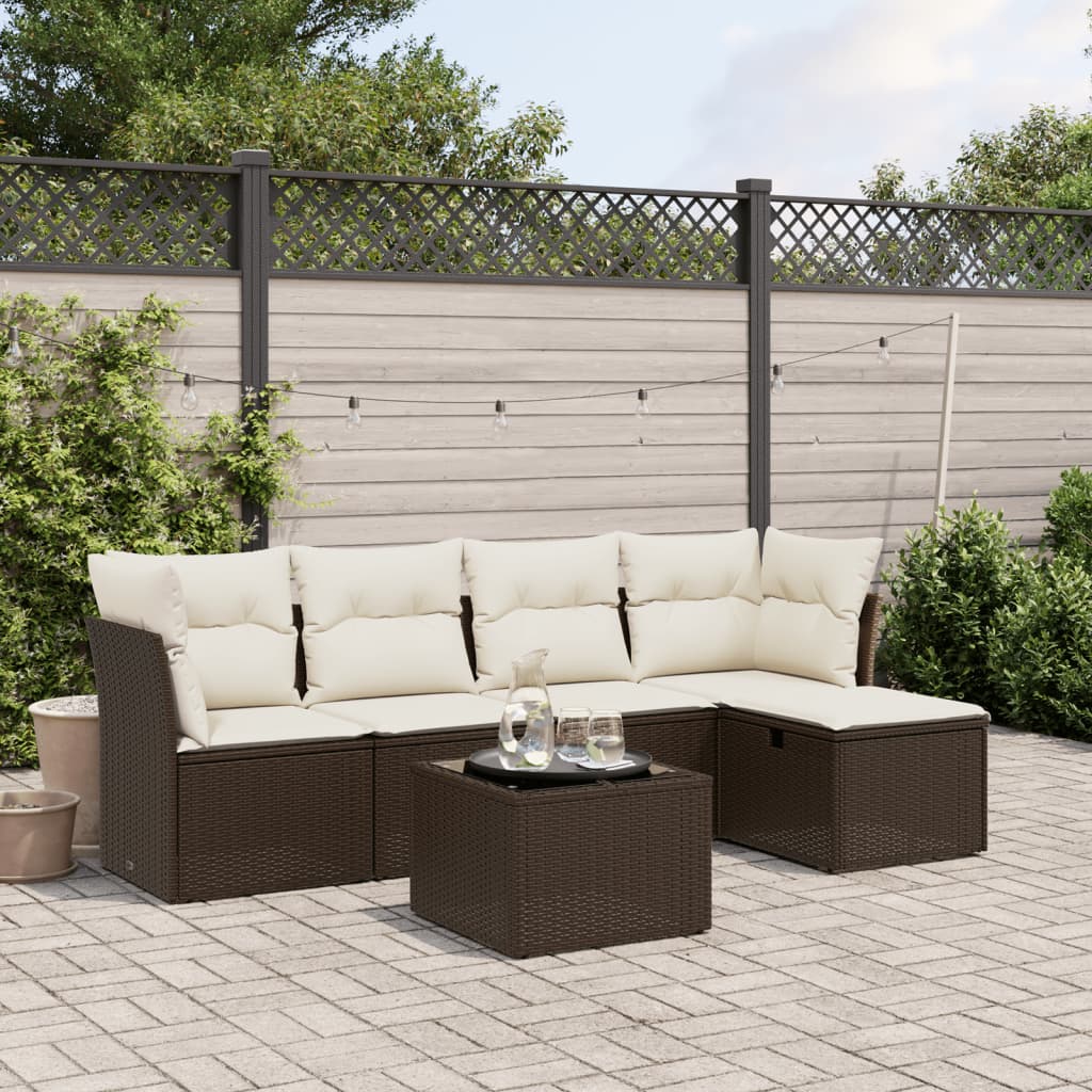 Set Divano da Giardino 6 pz con Cuscini Marrone in Polyrattan - homemem39