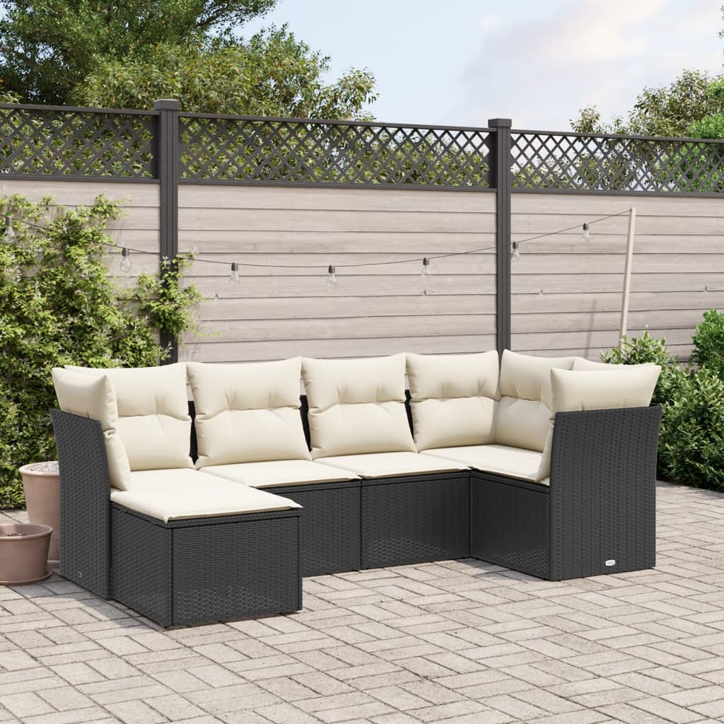 Set Divano da Giardino 6 pz con Cuscini Nero in Polyrattan - homemem39