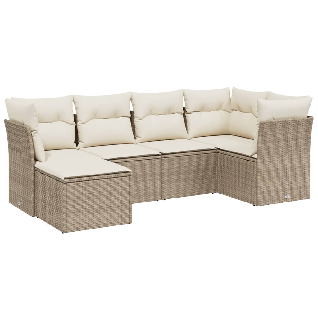 Set Divano da Giardino 6 pz con Cuscini Beige in Polyrattan - homemem39