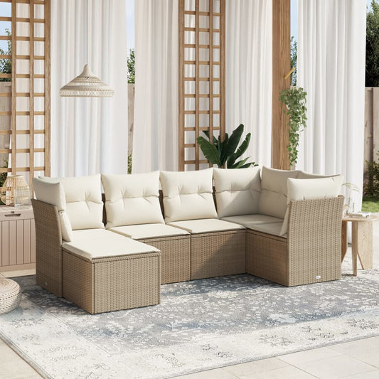 Set Divano da Giardino 6 pz con Cuscini Beige in Polyrattan - homemem39