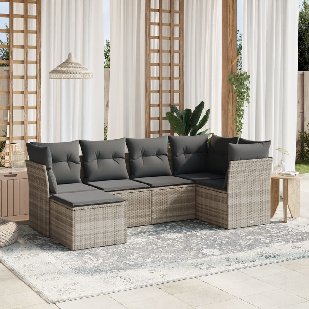 Set Divano da Giardino 6pz con Cuscini Grigio Chiaro Polyrattan | homemem39