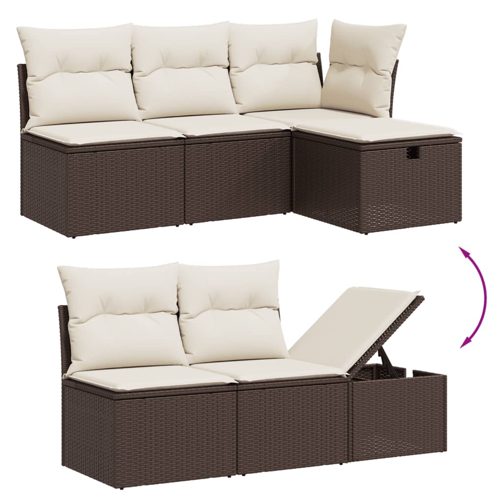 Set Divano da Giardino 6 pz con Cuscini Marrone in Polyrattan - homemem39