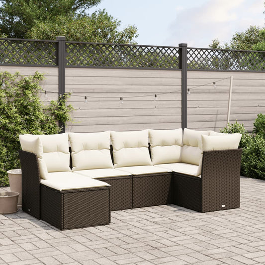Set Divano da Giardino 6 pz con Cuscini Marrone in Polyrattan - homemem39