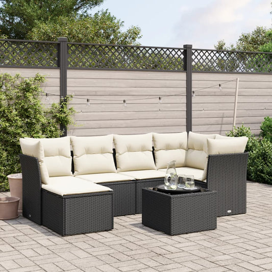 Set Divani da Giardino con Cuscini 7pz Nero Polyrattan - homemem39