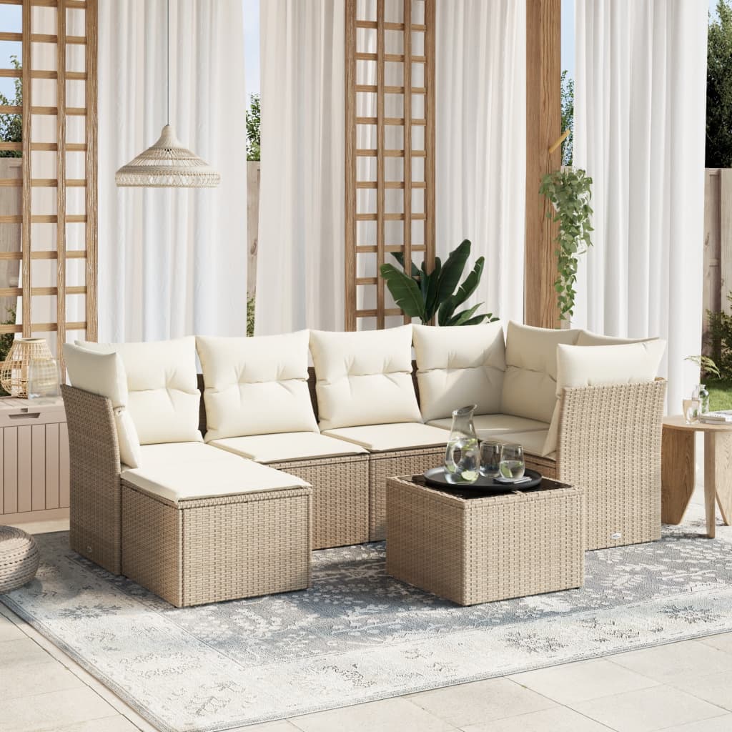 Set Divani da Giardino 7 pz con Cuscini Beige in Polyrattan - homemem39
