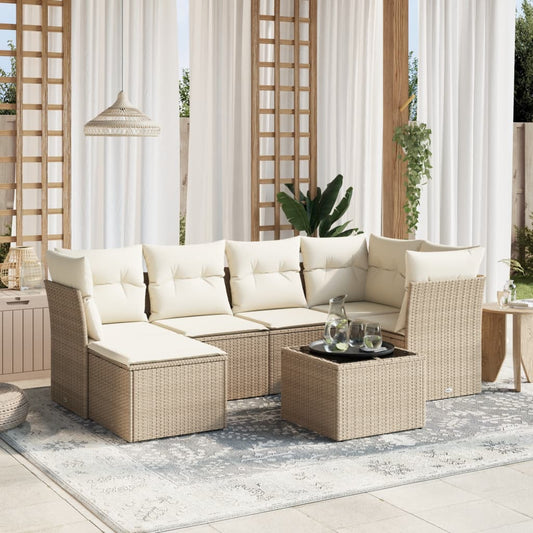 Set Divani da Giardino 7 pz con Cuscini Beige in Polyrattan - homemem39