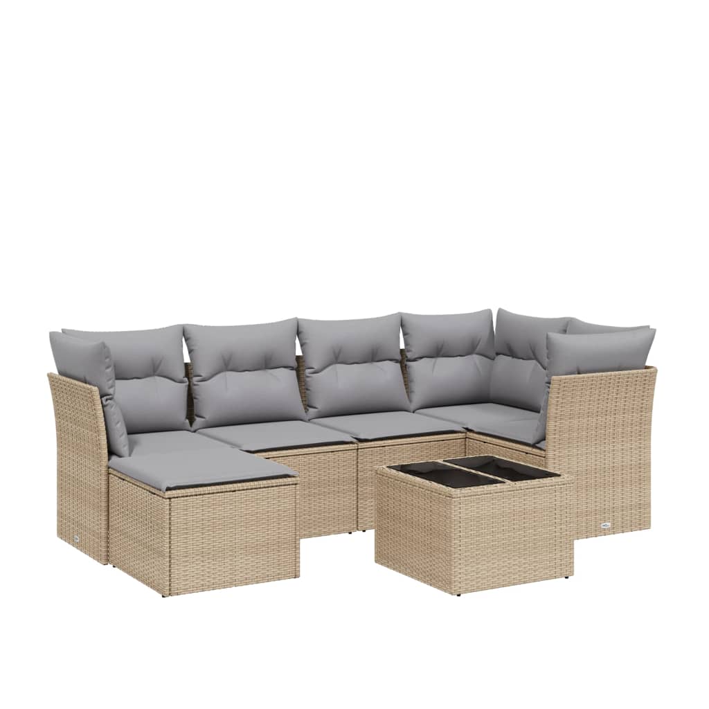 Set Divano da Giardino 7 pz con Cuscini Beige Misto Polyrattan - homemem39