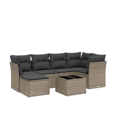 Set Divani da Giardino 7pz con Cuscini Grigio Chiaro Polyrattan