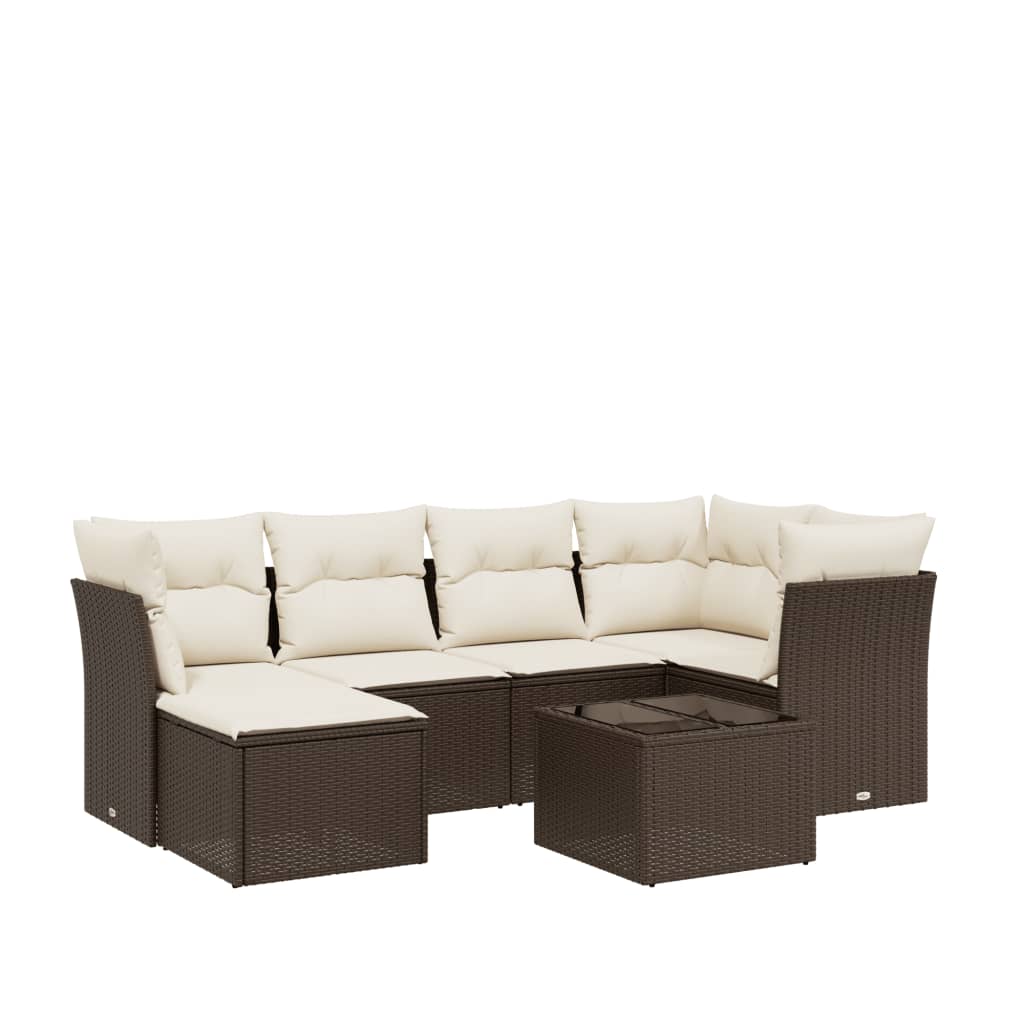Set Divani da Giardino 7 pz con Cuscini Marrone in Polyrattan - homemem39