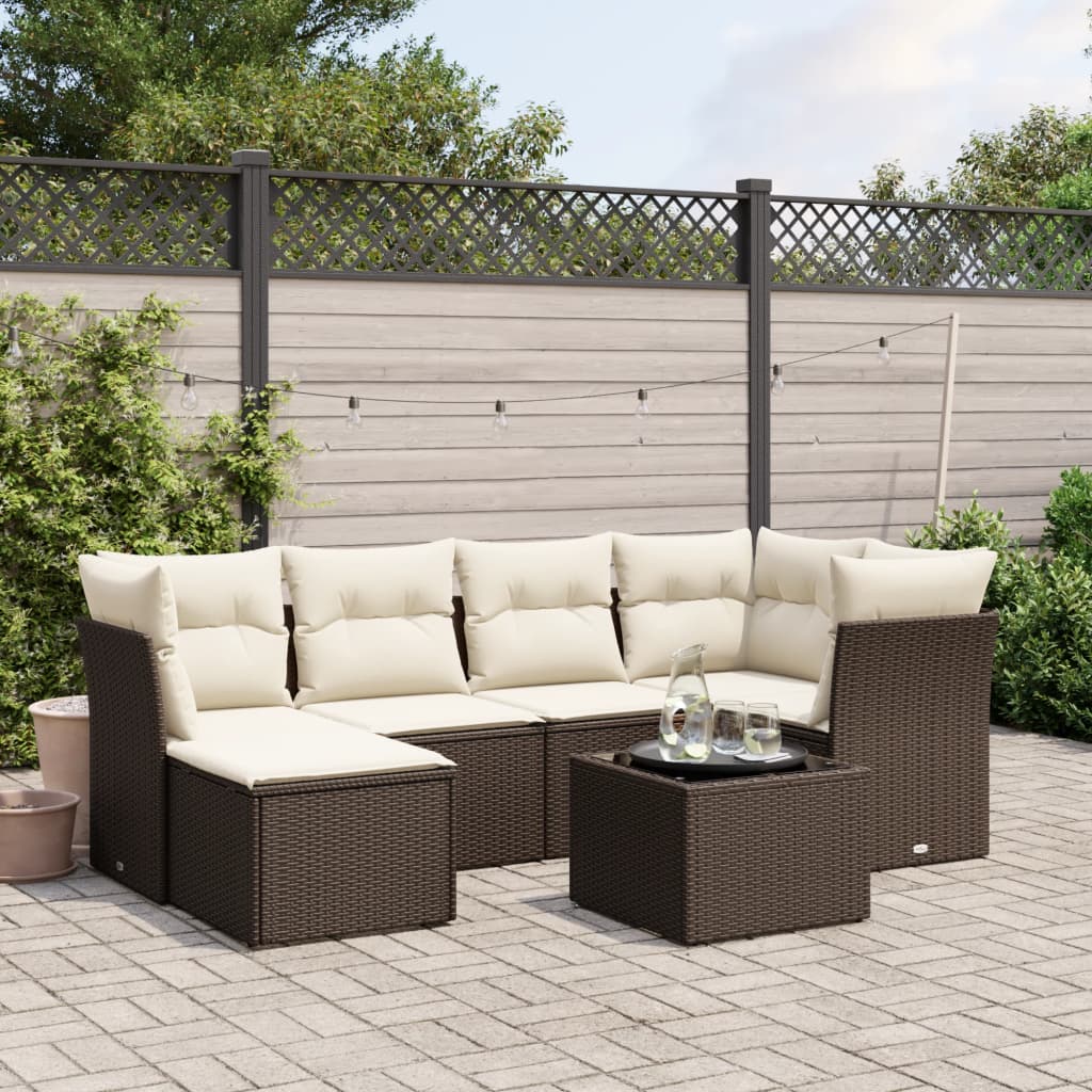 Set Divani da Giardino 7 pz con Cuscini Marrone in Polyrattan - homemem39