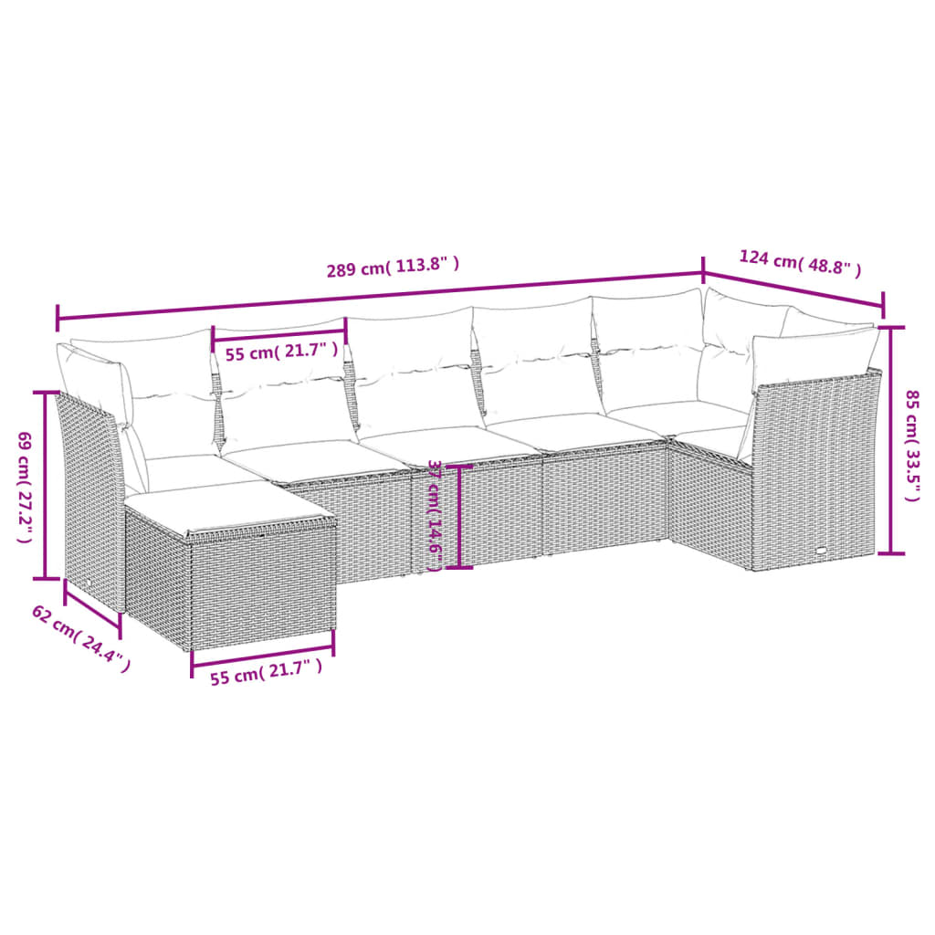 Set Divani da Giardino con Cuscini 7pz Nero Polyrattan