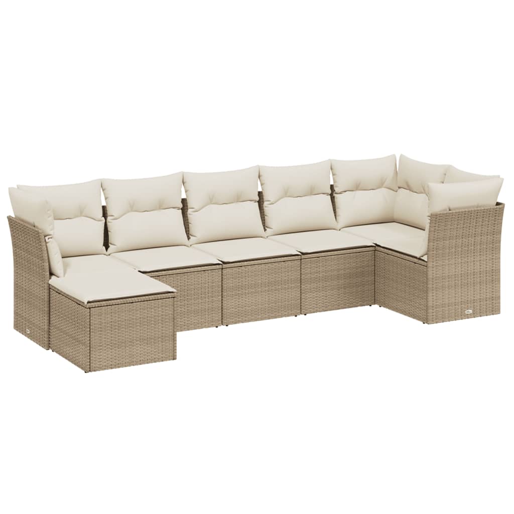 Set Divani da Giardino 7 pz con Cuscini Beige in Polyrattan - homemem39