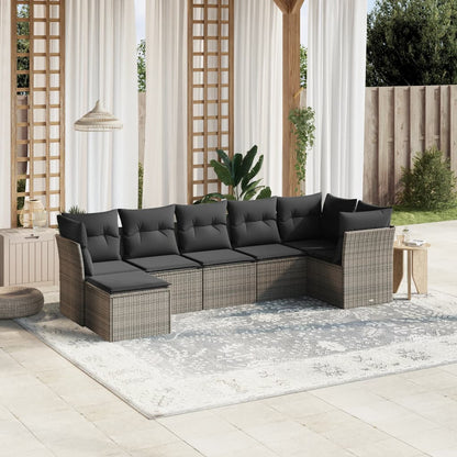 Set Divani da Giardino 7pz con Cuscini Grigio Chiaro Polyrattan - homemem39