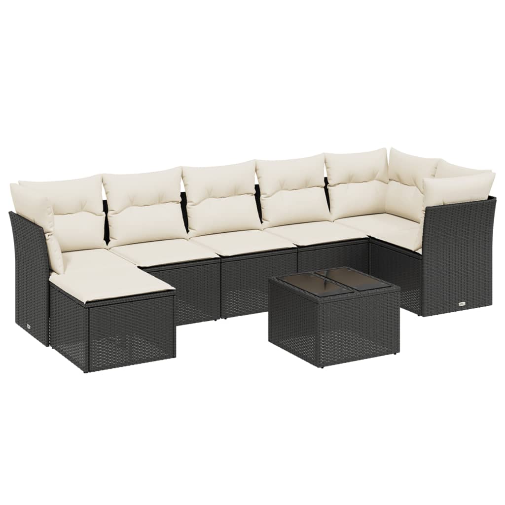 Set Divani da Giardino con Cuscini 8 pz Nero in Polyrattan | homemem39
