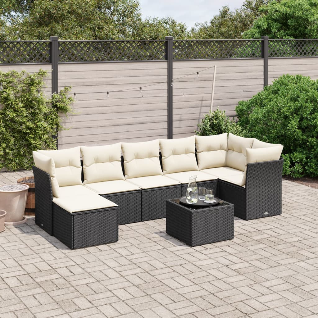 Set Divani da Giardino con Cuscini 8 pz Nero in Polyrattan | homemem39