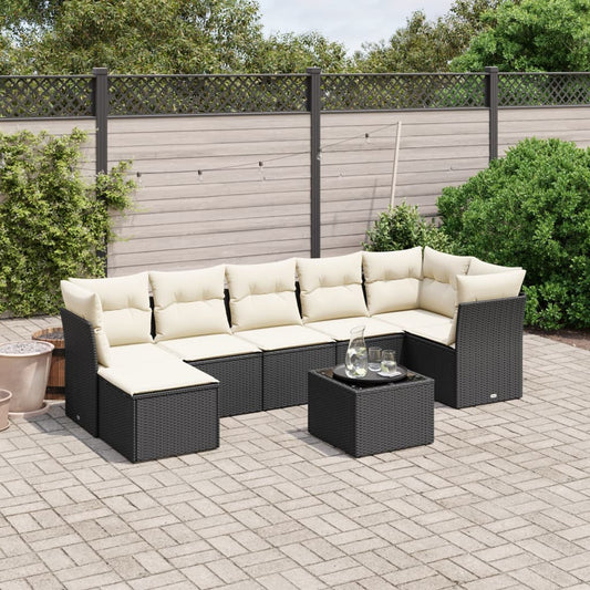 Set Divani da Giardino con Cuscini 8 pz Nero in Polyrattan | homemem39