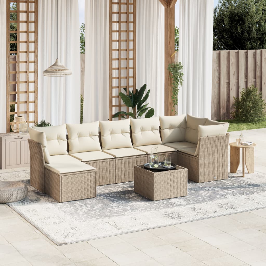 Set Divano da Giardino 8 pz con Cuscini Beige in Polyrattan | homemem39