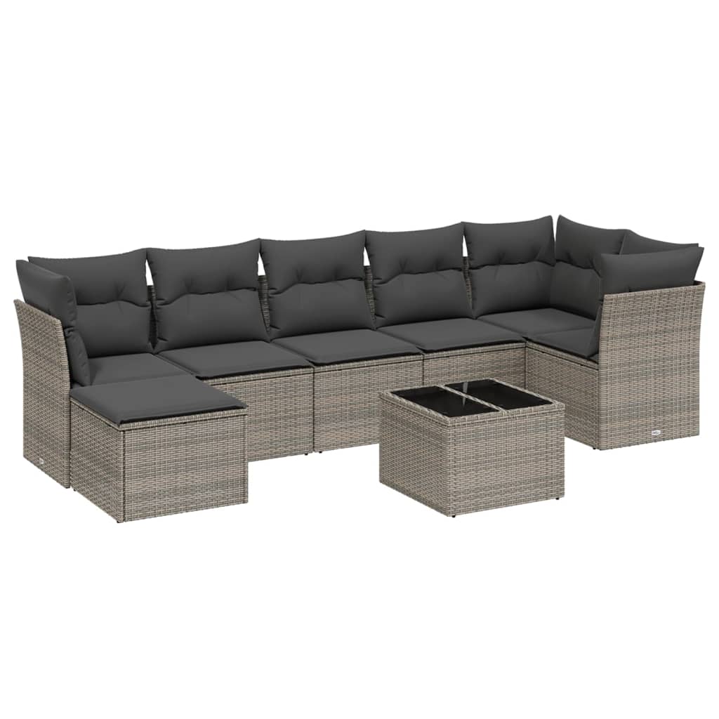 Set Divano da Giardino 8 pz con Cuscini Grigio in Polyrattan | homemem39