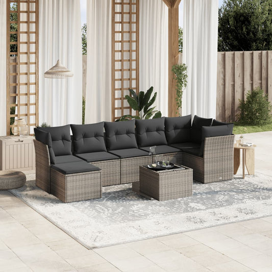 Set Divano da Giardino 8pz con Cuscini Grigio Chiaro Polyrattan - homemem39