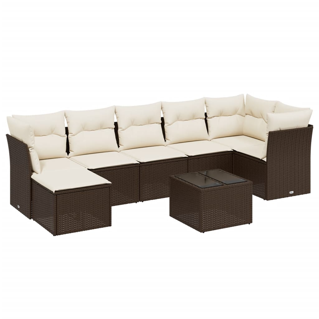 Set Divani da Giardino 8 pz con Cuscini Marrone in Polyrattan - homemem39