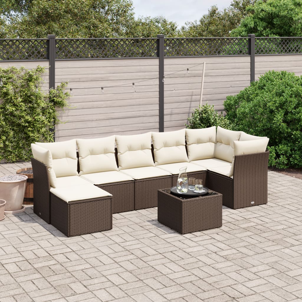 Set Divani da Giardino 8 pz con Cuscini Marrone in Polyrattan - homemem39