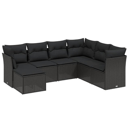 Set Divani da Giardino con Cuscini 7pz Nero Polyrattan | homemem39