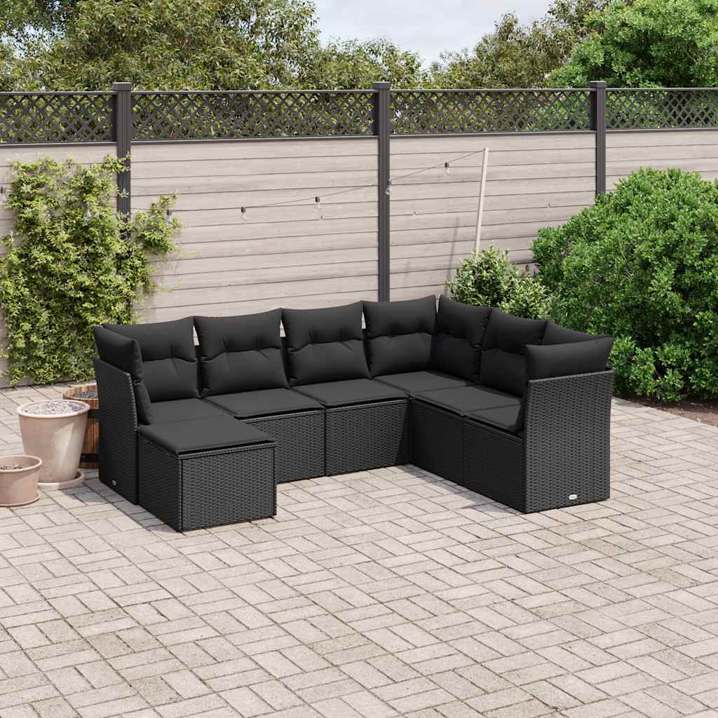 Set Divani da Giardino con Cuscini 7pz Nero Polyrattan | homemem39