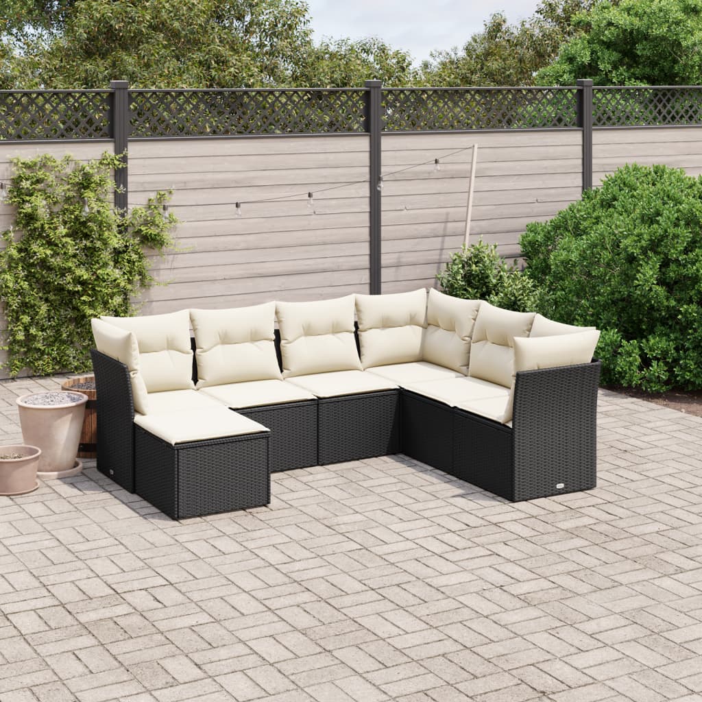 Set Divani da Giardino con Cuscini 7pz Nero Polyrattan - homemem39