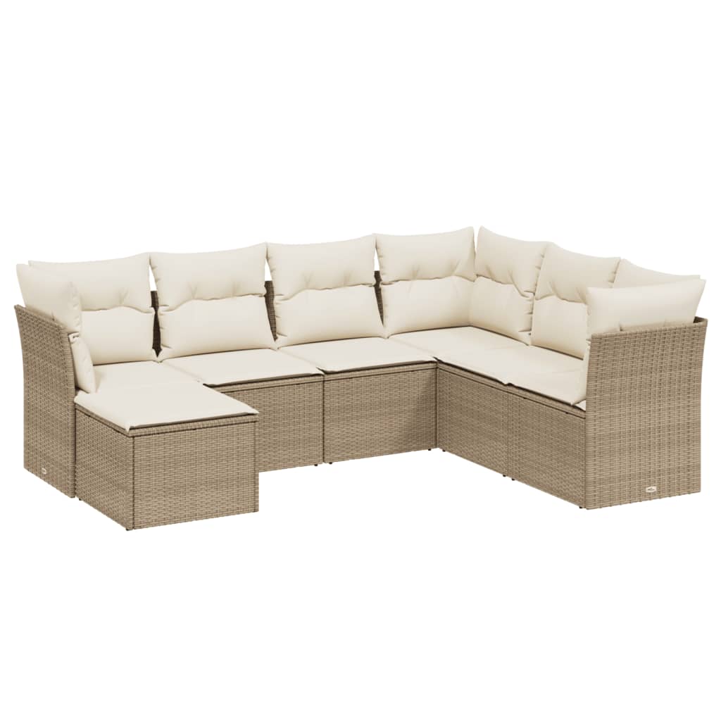 Set Divani da Giardino 7 pz con Cuscini Beige in Polyrattan - homemem39