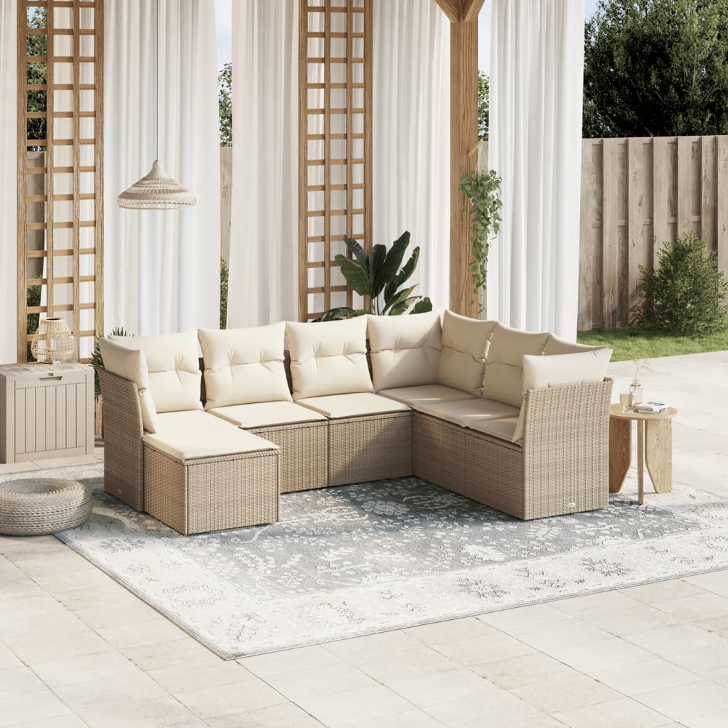 Set Divani da Giardino 7 pz con Cuscini Beige in Polyrattan | homemem39