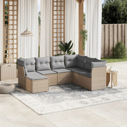 Set Divano da Giardino 7 pz con Cuscini Beige Misto Polyrattan - homemem39