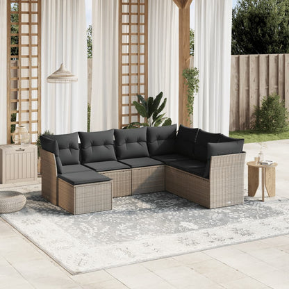Set Divani da Giardino 7pz con Cuscini Grigio Chiaro Polyrattan - homemem39