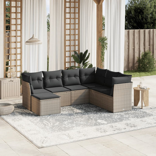 Set Divani da Giardino 7pz con Cuscini Grigio Chiaro Polyrattan - homemem39