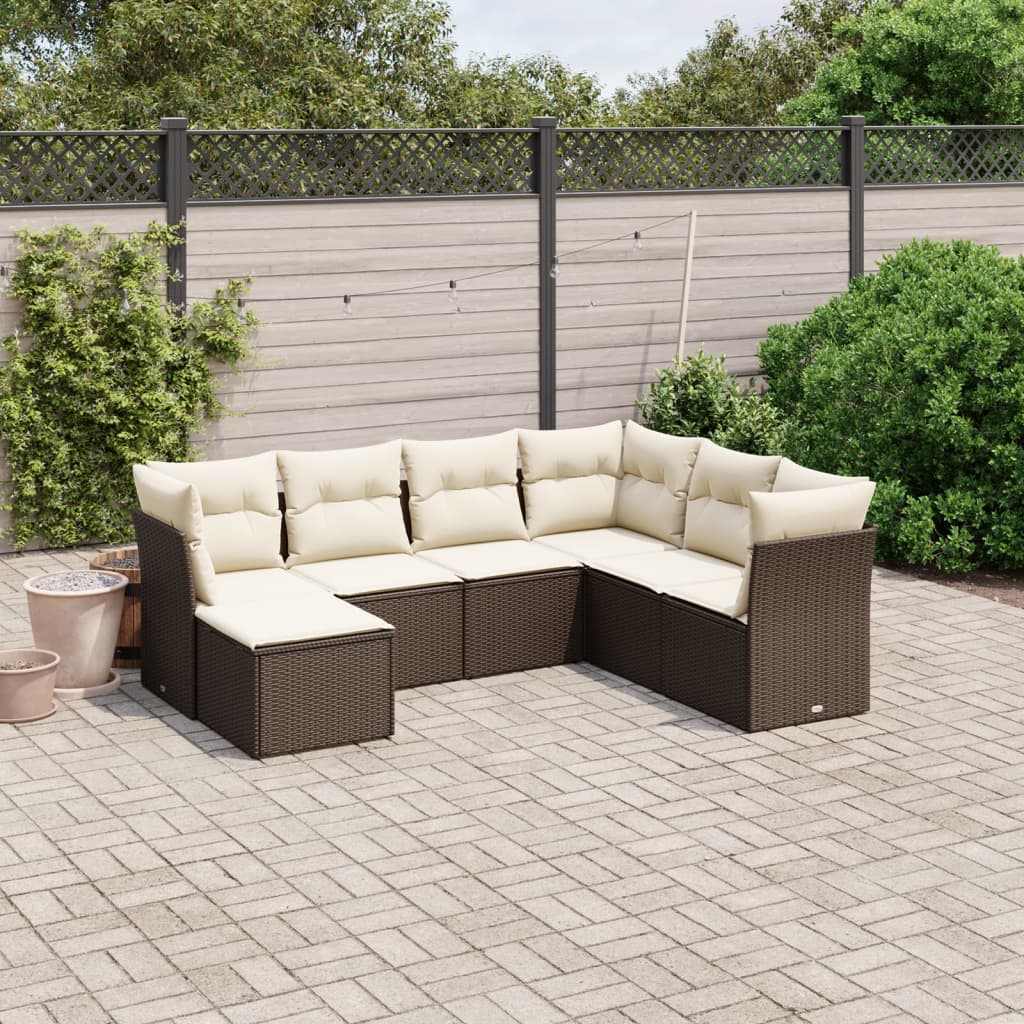 Set Divani da Giardino 7 pz con Cuscini Marrone in Polyrattan - homemem39