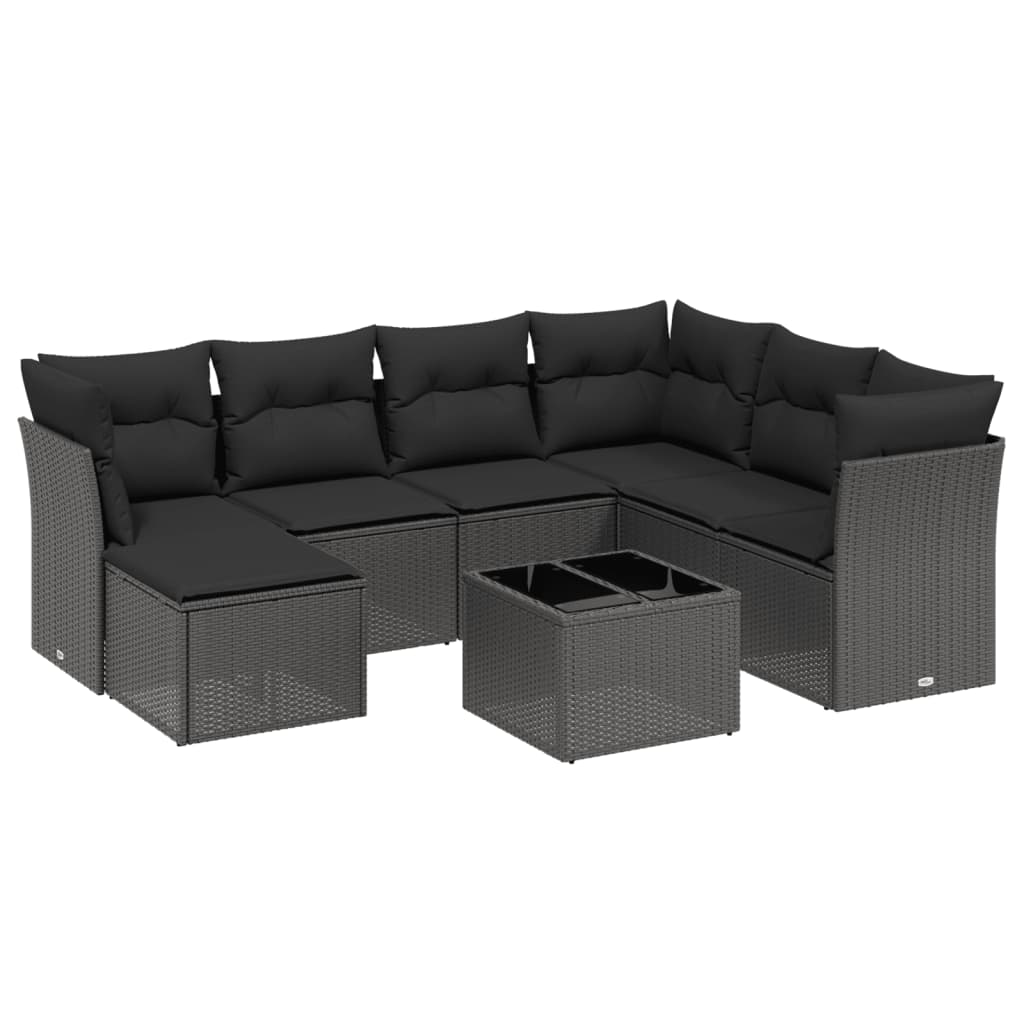 Set Divani da Giardino con Cuscini 8 pz Nero in Polyrattan | homemem39