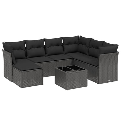 Set Divani da Giardino con Cuscini 8 pz Nero in Polyrattan | homemem39