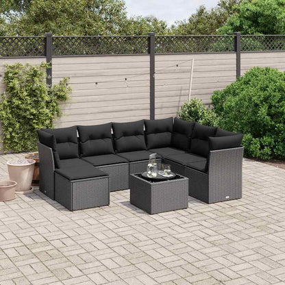 Set Divani da Giardino con Cuscini 8 pz Nero in Polyrattan | homemem39