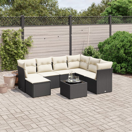 Set Divani da Giardino con Cuscini 8 pz Nero in Polyrattan | homemem39
