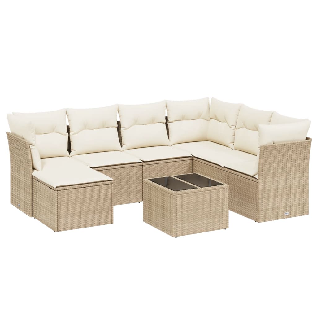 Set Divano da Giardino 8 pz con Cuscini Beige in Polyrattan - homemem39