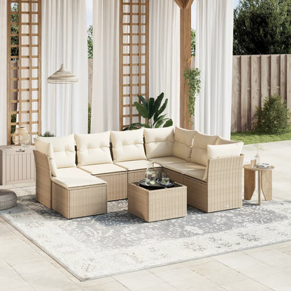 Set Divano da Giardino 8 pz con Cuscini Beige in Polyrattan | homemem39
