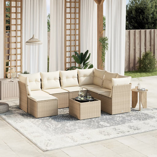 Set Divano da Giardino 8 pz con Cuscini Beige in Polyrattan - homemem39
