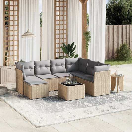 Set Divano da Giardino 8 pz con Cuscini Beige Misto Polyrattan - homemem39
