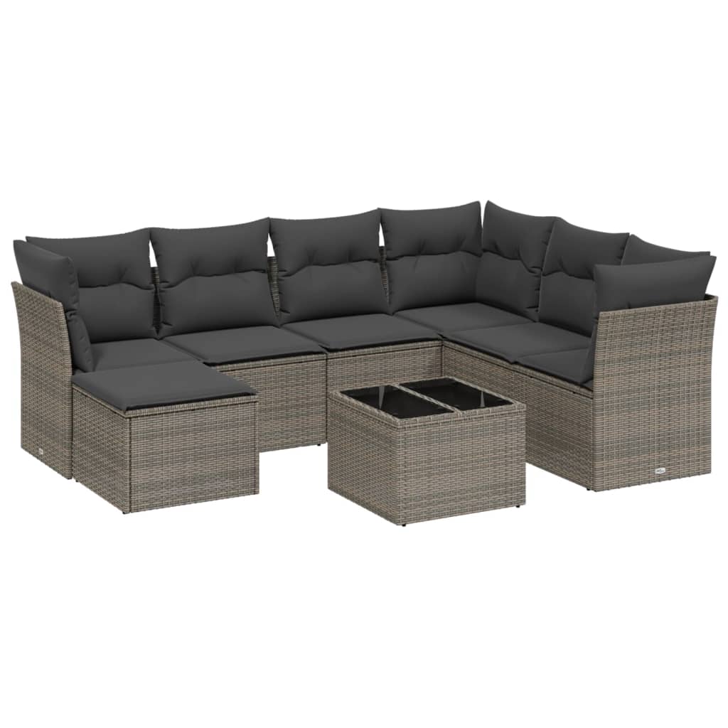 Set Divano da Giardino 8 pz con Cuscini Grigio in Polyrattan | homemem39