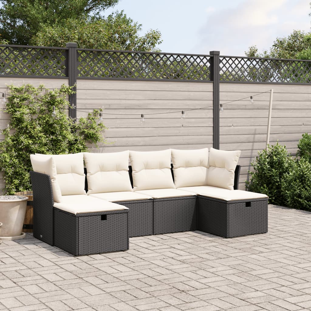 Set Divano da Giardino 6 pz con Cuscini Nero in Polyrattan - homemem39