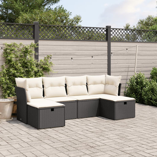 Set Divano da Giardino 6 pz con Cuscini Nero in Polyrattan - homemem39