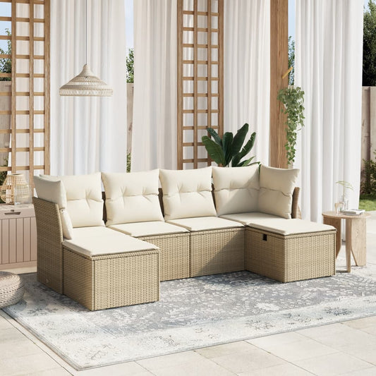 Set Divano da Giardino 6 pz con Cuscini Beige in Polyrattan - homemem39
